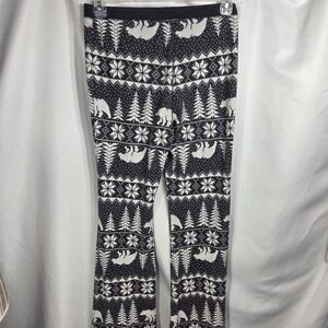 Old Navy Grey White Polar Bear Tree Print Thermal Flare Leg Pj Bottoms Sz Medium
